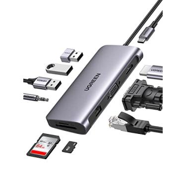 Imagem de UGREEN Hub USB C, estação de ancoragem USB-C 10 em 1, monitor duplo 4K HDMI e VGA, Ethernet de 1 Gbps, 100 W PD, 3 portas 3.0, conector de áudio de 3,5 mm, leitor de cartão SD/TF adaptador