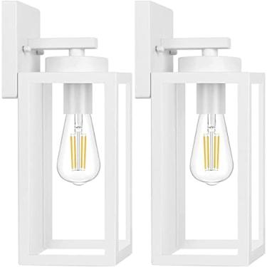 Imagem de Luminárias De Parede Externas, Lanternas De Parede Externas À Prova D'água, Arandelas De Varanda Marrom, Iluminação Montada Na Parede Com Soquetes E26 E Persianas De Vidro, Parede Moderna,Branco,Y