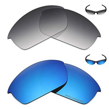 Imagem de Mryok+ 2 pares de lentes polarizadas de substituição para óculos de sol Oakley Flak Jacket – Cinza dégradé tingido/Azul gelo