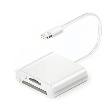 Imagem de KikoSaka Leitor de cartão SD para iPhone/iPad, adaptador de câmera Lightning 2 em 1, leitor micro SD e TF, Plug and Play
