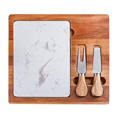 Imagem de Espaçoso Tábuas de charcutaria de madeira Tábua de Queijo Quadrada, Tábua De Queijo Com Faca De Queijo E Tábua De Corte De Queijo Mármore, Design Magnético Multifuncional