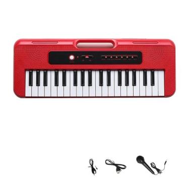 Imagem de teclado eletrônico para iniciantes Teclado Musical Piano Eletrônico Profissional Com Sintetizador De Microfone Para Música De 37 Teclas (Size : Crimson)