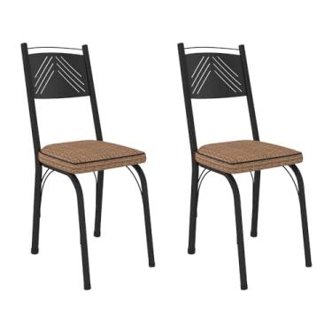 Imagem de Kit 2 Cadeiras de Cozinha Virginia Estampado Rattan Bege Pés de Ferro Preto - Pallazio