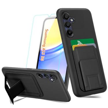 Imagem de Capa de telefone compatível com Samsung Galaxy A15 5G, com protetor de tela de vidro temperado dobrável porta-cartões/compartimentos com suporte/carteira de suporte capa protetora de silicone para