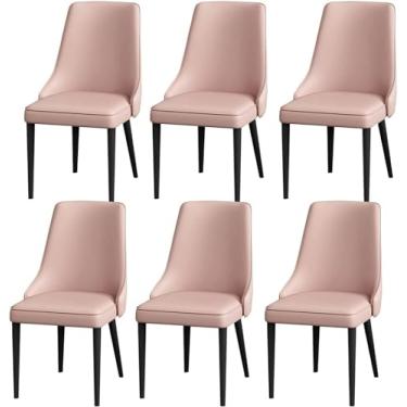 Imagem de Sala de jantar de couro artificial, conjunto de 6 cadeiras de cozinha, cadeira de maquiagem com pernas de aço carbono, cadeiras laterais estofadas para sala de estar