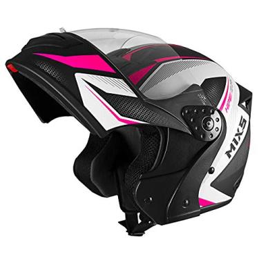 Imagem de Capacete de Moto Mixs MX Gladiator Neo Articulado Escamoteável Robocop Preto Com Rosa 56