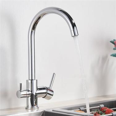 Imagem de Torneira de cozinha filtrada preta fosca, rotação 360, torneira com filtro de água, pia de três maneiras, guindaste filtrado para cozinha, cromado