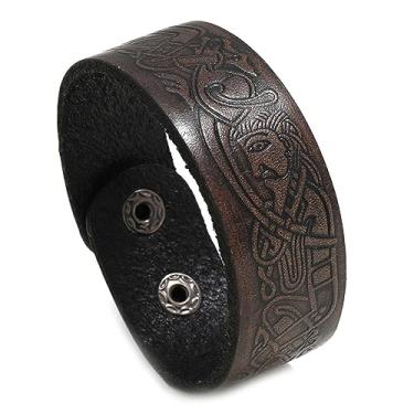 Imagem de Heavstjer Pulseira de couro com estampa punk rock, liga metálica, Sem Pedra Preciosa