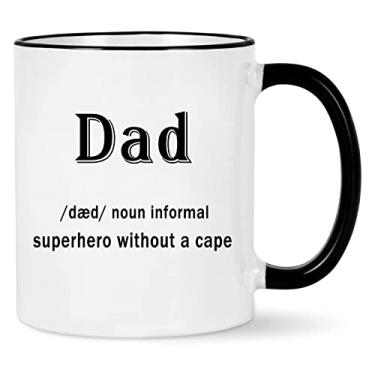 Imagem de WENSSY Presentes engraçados para o pai, caneca de pai super-herói, substantivo do pai super-herói informal sem uma caneca de capa, presente de aniversário de dia dos pais para pai pai da filha filho 325 ml branco com alça preta