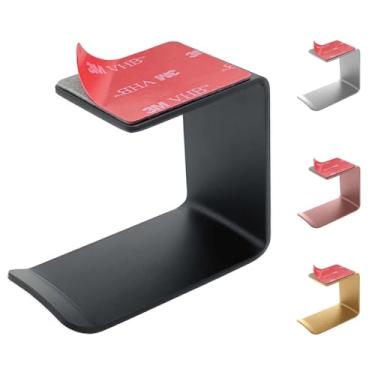 Imagem de Gancho de alumínio para fone de ouvido embaixo da mesa, com fita adesiva forte VHB, comporta 2,2 kg (preto)