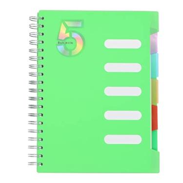 Imagem de Caderno de 5 assuntos, 1 peça verde 25 x 17 cm caderno espiral B5 com capa macia de plástico impermeável, 300 páginas 80 gsm papéis pautados universitários com 5 folhas coloridas divisórias móveis (verde)