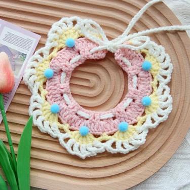 Imagem de Cachecol de crochê feito à mão para gatos e cães, gola de pele, babador decorativo (estilo clássico, pequeno (pequeno))