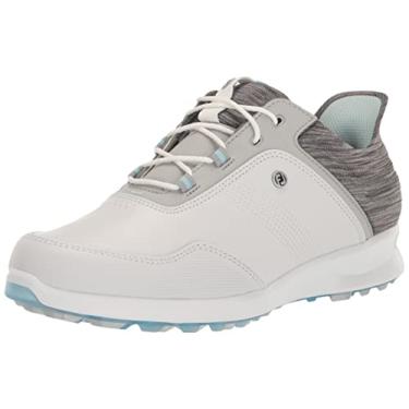 Imagem de FootJoy Sapato de golfe feminino Stratos, Branco/cinza/azul gelo