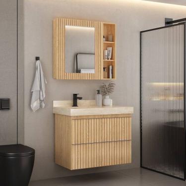 Imagem de Gabinete para Banheiro Suspenso Ripy 80cm sem Lavatório Wood