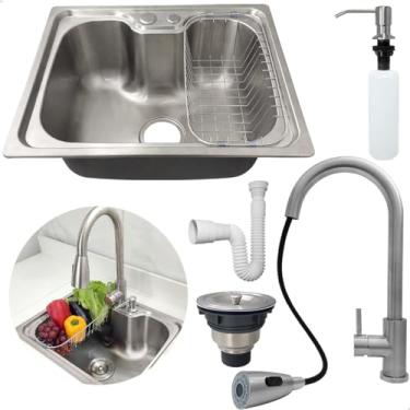 Imagem de Dona D Cor, Kit Cozinha Gourmet Cuba Inox 304 50x40 Com Torneira Monocomando Porta Detergente 500ml Valvula E Sifão Flexivel Universal Kit Pia Cozinha 5 Peças