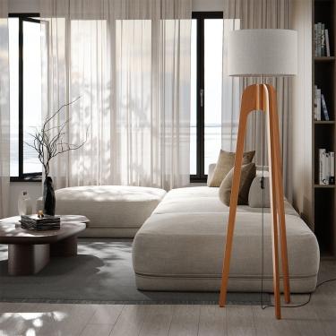 Imagem de Luminária Premium Abajur de Chão Paris Madeira Maciça Cupula Palha