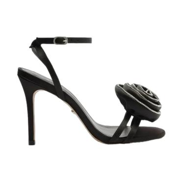 Imagem de Sandália Preta Cetim Salto Alto Flor Arezzo Feminino