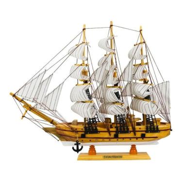Imagem de Miniatura Enfeite Decoração Barco Navio Veleiro Madeira 44cm