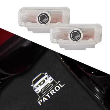 Imagem de 2 peças de luzes LED com logotipo de porta compatíveis com a Patrulha Armada 2011-2024, cortesia, projetor de cortesia, lâmpada de boas-vindas a laser, luzes de poça, kit de acessórios de carro