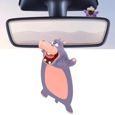 Imagem de Lindo enfeite de pingente de espelho retrovisor e tela de carro compatível com Tesla Model 3 Y X S Cybertruck Navigator Screen Decalque Decoração Interior Adesivo Acessórios (hipopótamos)