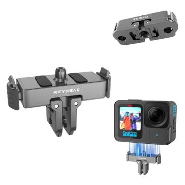 Imagem de REYGEAK Suporte de liberação rápida para GoPro Hero 13, trava magnética de alumínio com parafuso de 1/10.2 cm, interface de garras duplas, acessórios adaptadores de conversão GoPro 13.