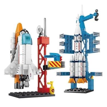 Imagem de Kit 2 Blocos de Montar Nave Espacial e Foguete Coleção Espacial Completa Compatível com Lego 237 Peças