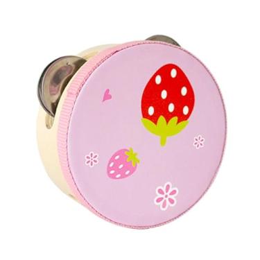 Imagem de Deevoka Pandeiro de madeira Pandeiro de mão Tambor Sino Instrumento musical Pandeiro de fileiras duplas para festa Concerto Jogo Brinquedos Crianças, Morango, 10cm