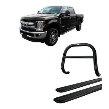 Imagem de Kit Quebra Mato C/barra+estribo Chapa Preto F-250 - HOZZ