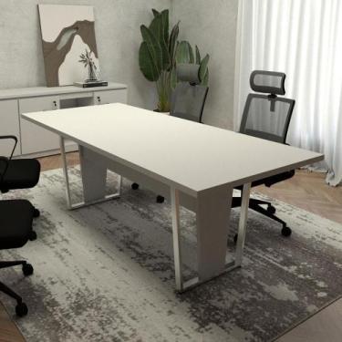 Imagem de Mesa de Reunião Escritório Pés Metal Cinza 200cm F5 Office - F5 Office