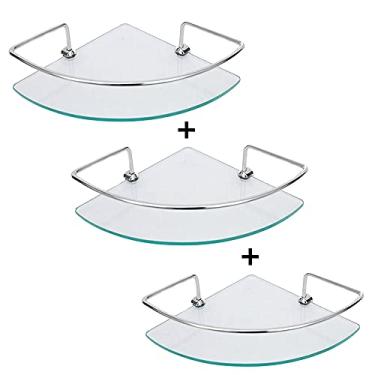 Imagem de kit 03 porta shampoo canto prateleira vidro temp. 6mm