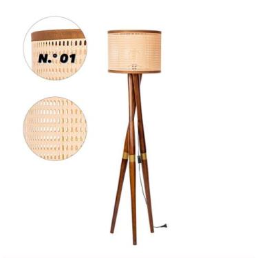 Imagem de Luminária De Chão Luxo Casa Decoração Dourado Madeira Tripé Piso Belis