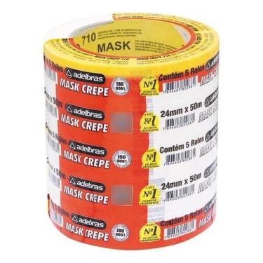 Imagem de Kit 5 Rolos Fita Crepe Uso Geral 24mm X 50 Metros Pintura - ADELBRAS