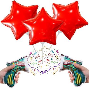 Imagem de Kit 3 Balões Metalizado Estrela 20cm 2 Lança Confetes Boom - Gala, Ver