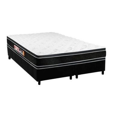 Imagem de  Cama Box Queen: Colchão Espuma Castor D33 Black e White Double Face + Base CRC Suede Black(158x198)