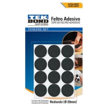 Imagem de Feltro Adesivo Redondo 20mm Preto Tek Bond, Preto