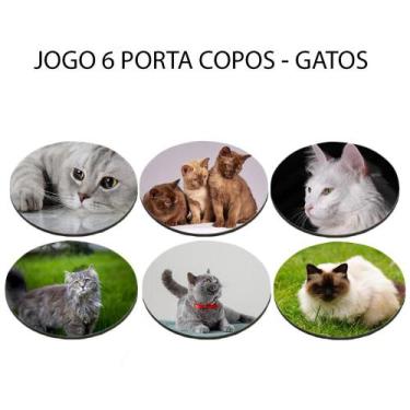 Imagem de Kit 6 Porta Copos Personalizados Gatinho Persa Siamês Raças Redondo - 