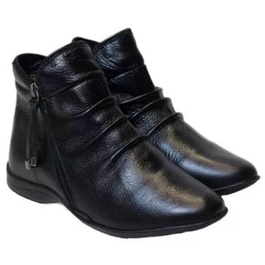 Imagem de Bota Feminina Zambeze Cano Baixo Solado Rasteira Em Couro Confortável 