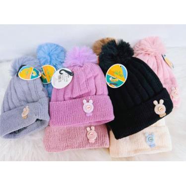 Imagem de Gorro Touca Forrada Infantil (3 meses ao 6 anos)Coelho Com Pompom Meni