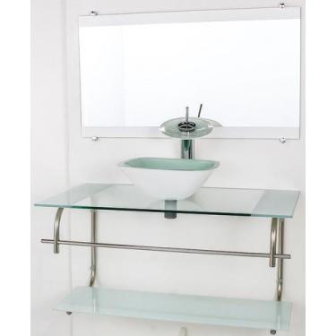 Imagem de Gabinete de vidro para banheiro inox 80cm cuba quadrada cqp branco - C