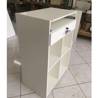 Imagem de Balcão Caixa Teclado Branco 100% Mdf (recepção Valet Gaveta) - INFINIT
