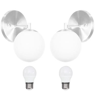 Imagem de kit 2 Arandelas Orby Bolinha Escovado + lampadas 3000k - MARRYLUZ