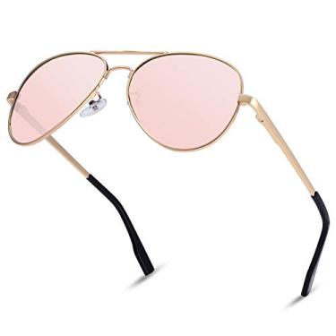 Imagem de NULOOQ Óculos de sol polarizados aviador pequeno para rosto pequeno, mulheres, homens, jovens e crianças, armação pequena de 52 mm, B2* Ouro/Rosa Espelhado, Lenswidth