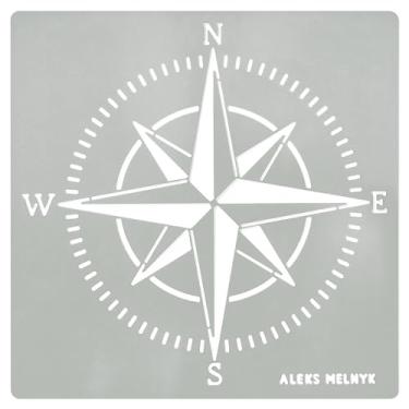 Imagem de Aleks Melnyk #72 estêncil de metal de bússola/estêncil reutilizável com vários tamanhos disponíveis/ferramenta de modelo para queima de madeira, pirografia e gravação/estêncil de aço inoxidável 1 peça, 5.8"x5.8", Silver