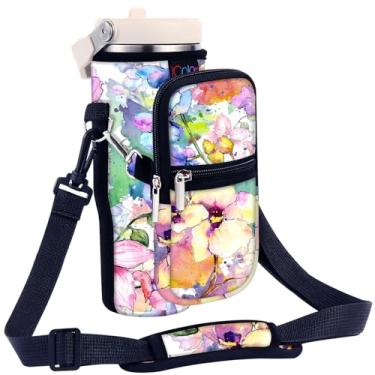 Imagem de icolor Bolsa de transporte para garrafa de água Stanley IceFlow Flip Straw Tumbler 850.5 g YETI/Stanley IceFlow Suporte de transporte para caneca de neoprene Stanley Cup Accessories Pouch Sling para