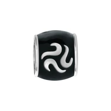 Imagem de Pingente Prata Link Tubo Separador Convex com Resina Preto