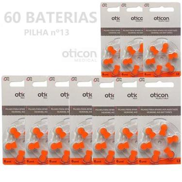 Imagem de 60 Pilhas Laranja Tamanho 13 Oticon Caixa 10 Cartelas Full