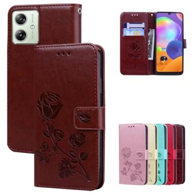 Imagem de Dinglijia Capa carteira para Motorola G54 5G, capa clássica de couro PU, com alça de pulso e compartimentos para cartões de dinheiro, coldre para celular para Moto G54 5G, MG Borwn