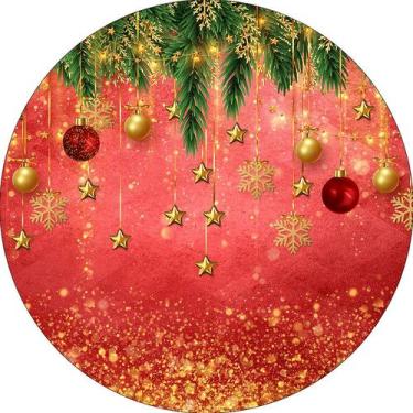 Imagem de Painel De Festa Redondo 1,50x1,50 - Natal Vermelho Folhagens Brilho 02