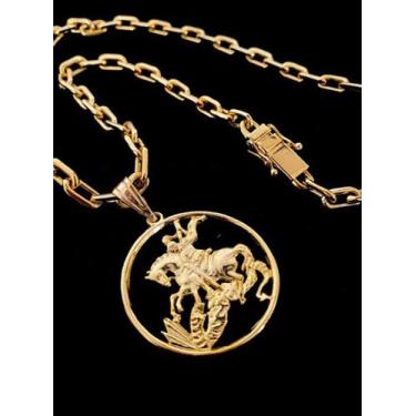 Imagem de Corrente cadeado alon 7mm +pingente são jorge banhado a ouro - ToJoia1