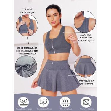 Imagem de Conjunto Academia Top Com Ziper E Bojo E Short Saia Babado Sinta O Con